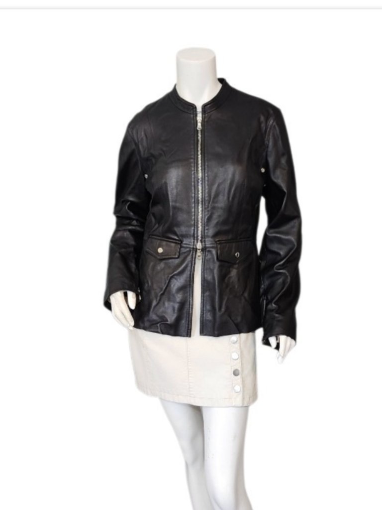 Donald J Pliner Leather Peplum Zip Lined Jacket Made In Italy